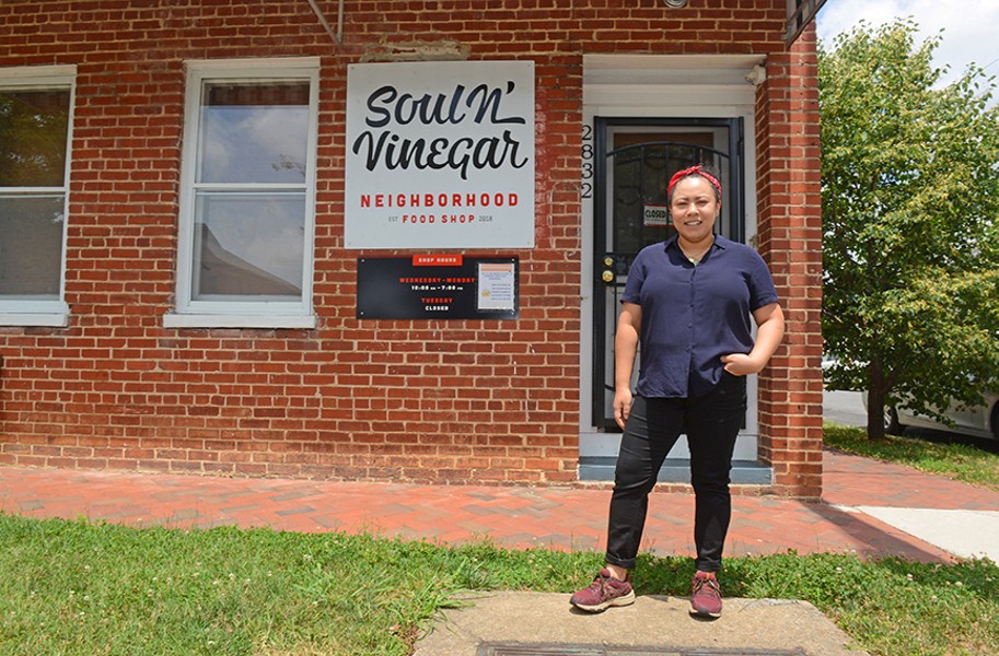 Michelle Parrish in front of Soul N' Vinegar Cafe